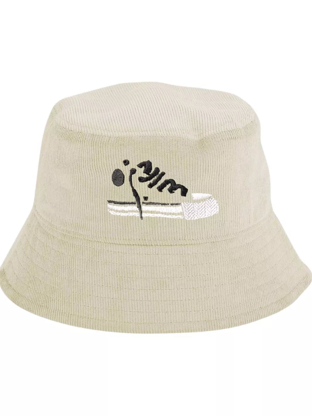 Beige Bucket Hat with Embroidered Design Banana Hand Embroidered Beige Cotton Summer Bucket Hat  main image 3