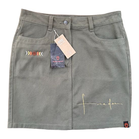 embroidered organic cotton skirt, salopette and dresses