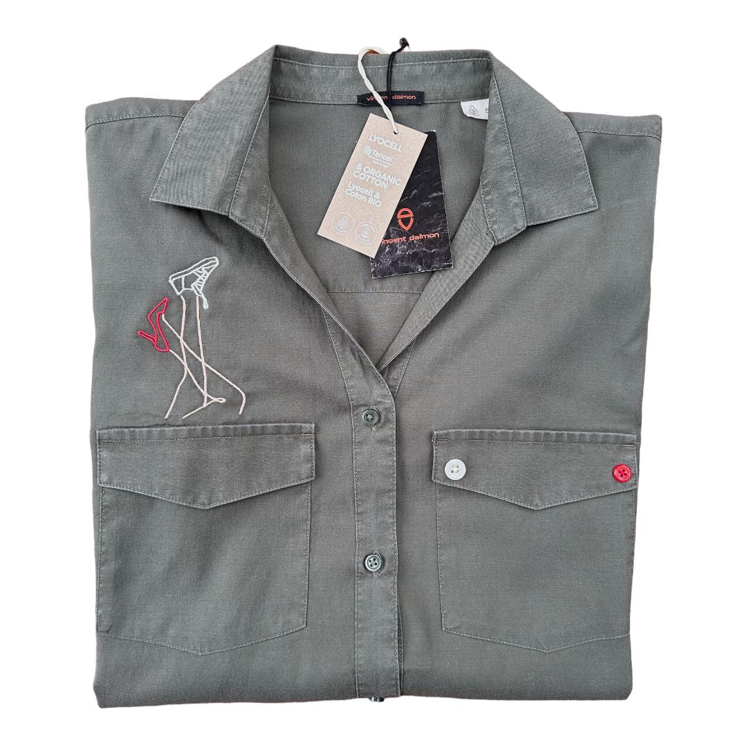 Women's shirts with embroidery and hand-stitched details in environmentally sustainable fabric - Vincent Daimon