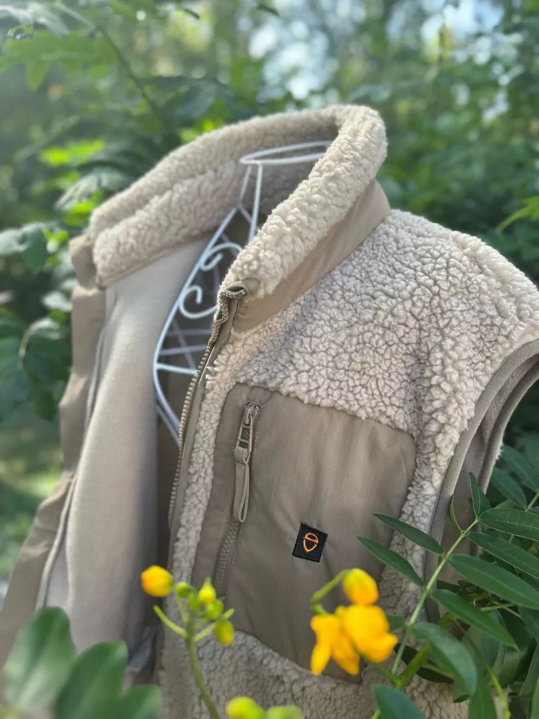 embroidered unisex annapurna teddy bodywarmer beige