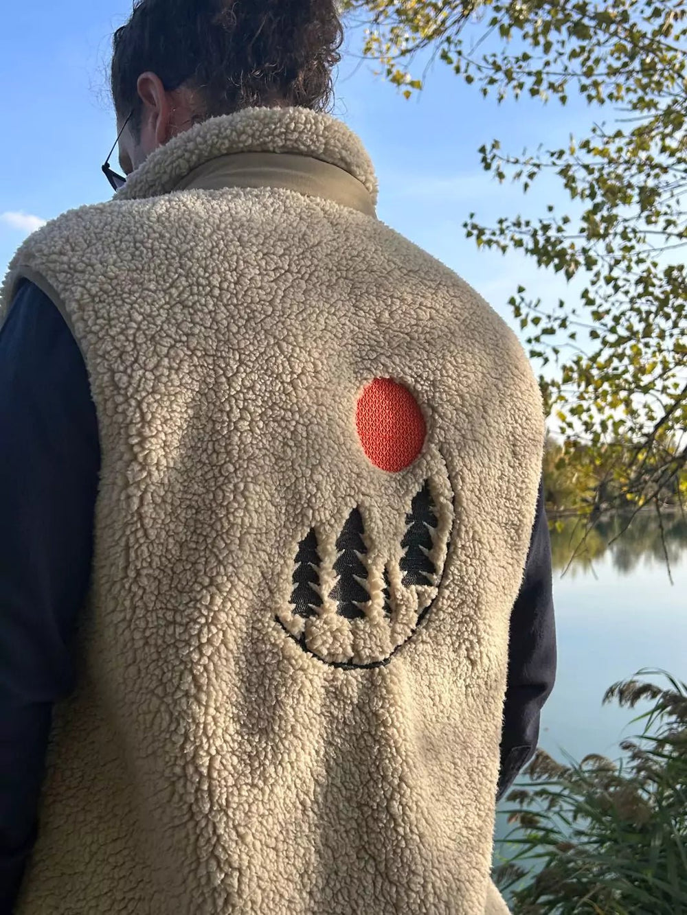 embroidered unisex annapurna teddy bodywarmer beige
