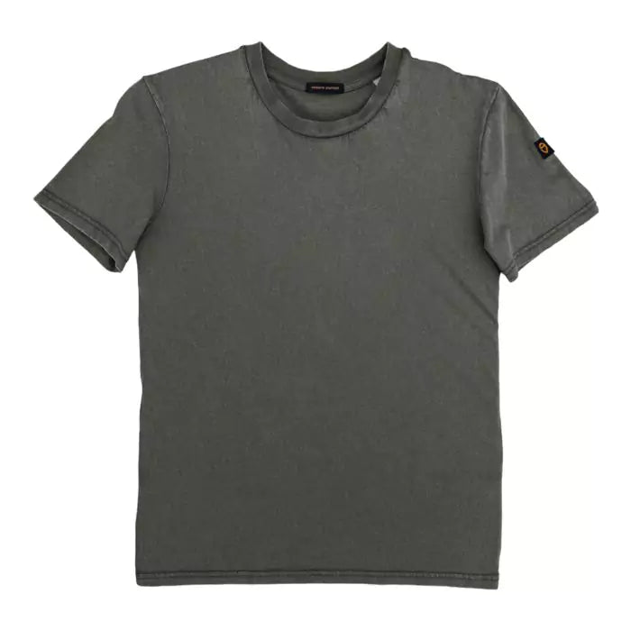 Organic cotton t-shirt in plain khaki color with irregular washed effect