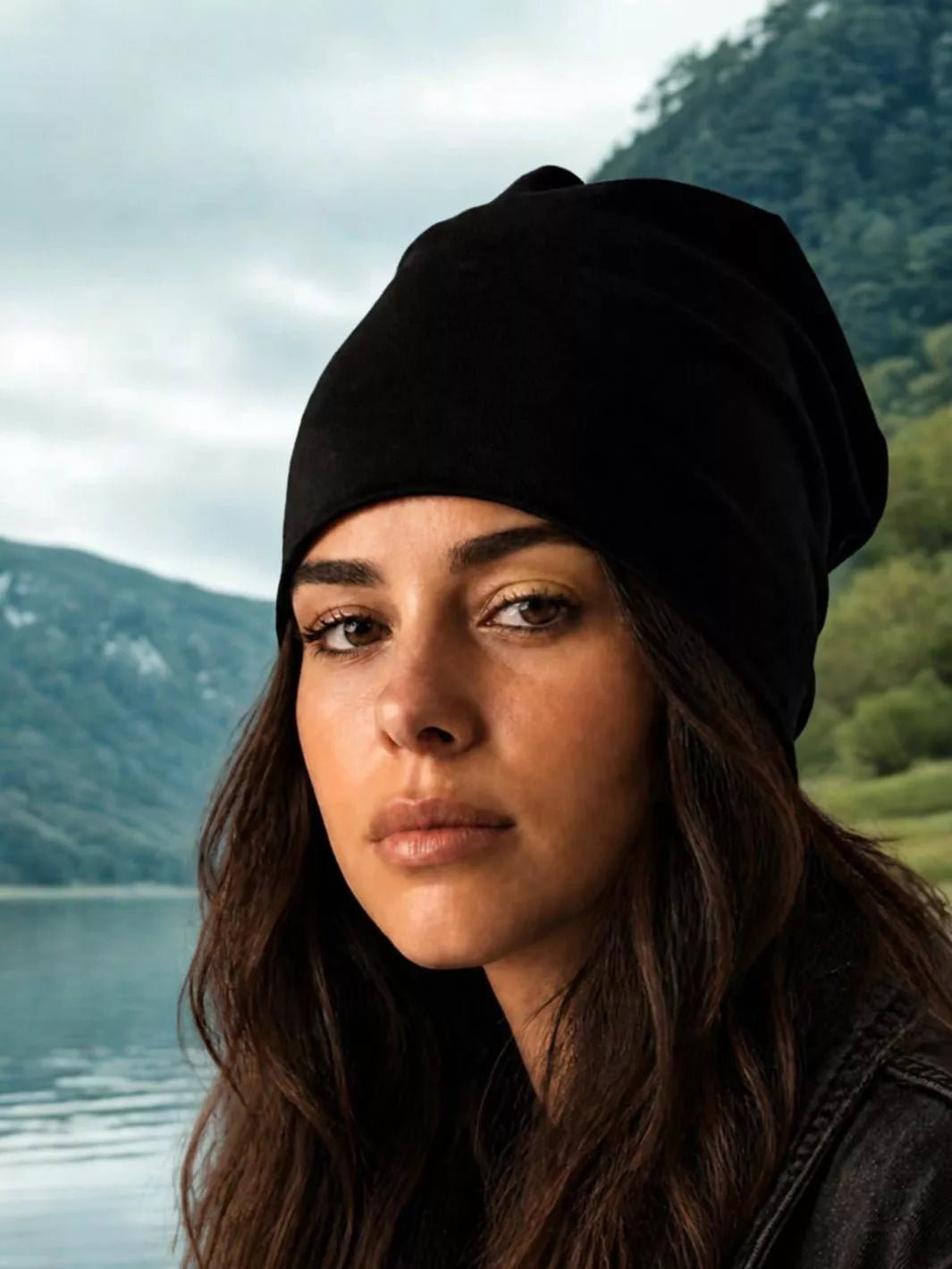 Custom embroidered black cotton beanie with personalized logo or text
