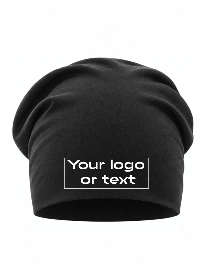 Custom embroidered black cotton beanie with personalized logo or text