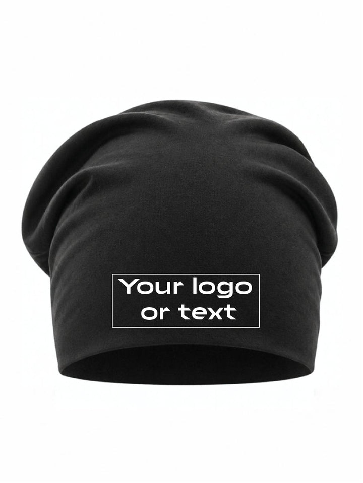 Custom embroidered black cotton beanie with personalized logo or text