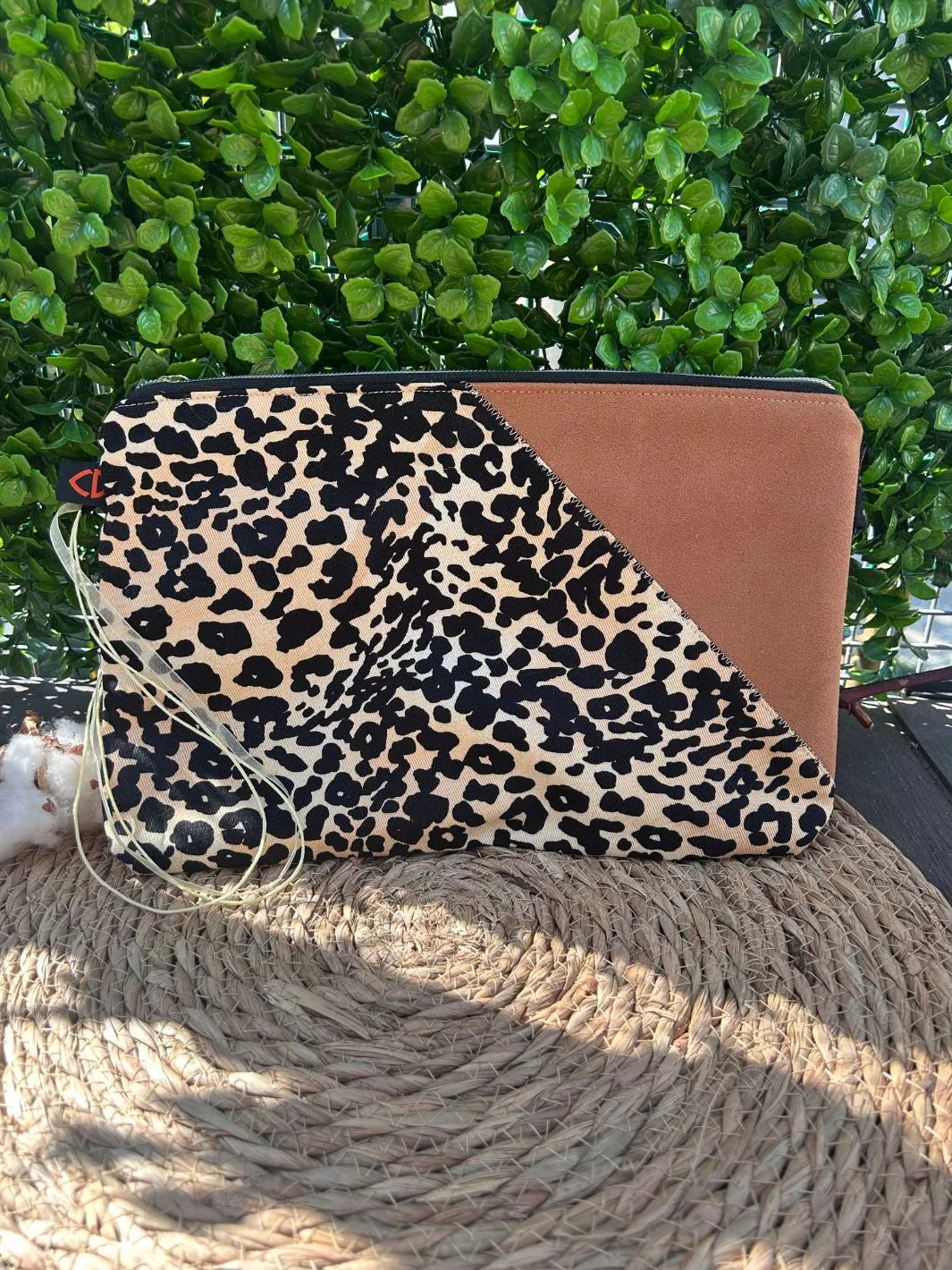 animalier alcantara and cotton handmade pouch