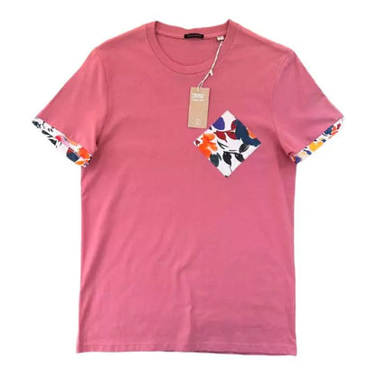 unisex antique pink organic cotton t-shirt with heart-side diamond patterned fabric and sleeve edges