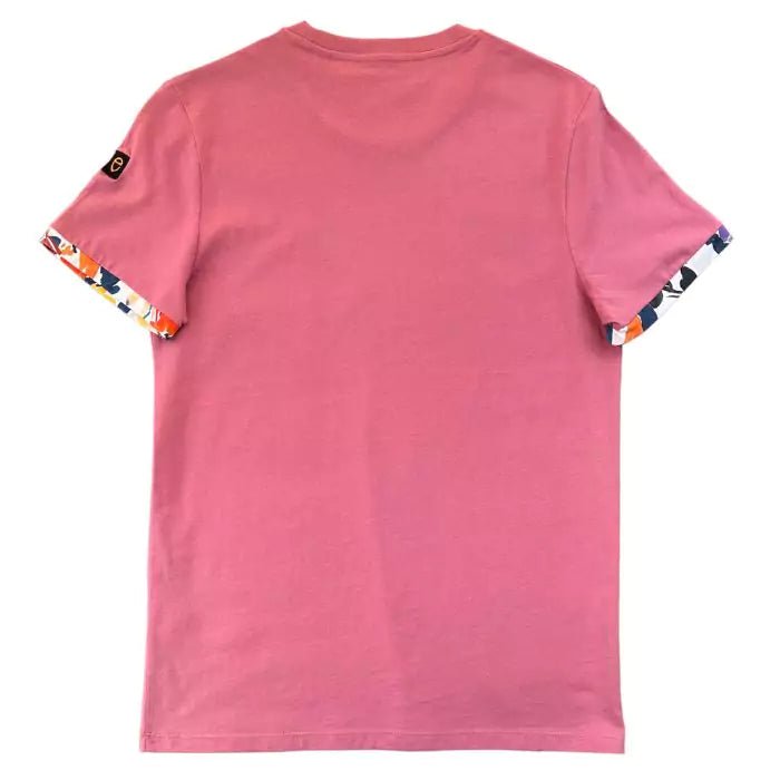 unisex antique pink organic cotton t-shirt with heart-side diamond patterned fabric and sleeve edges