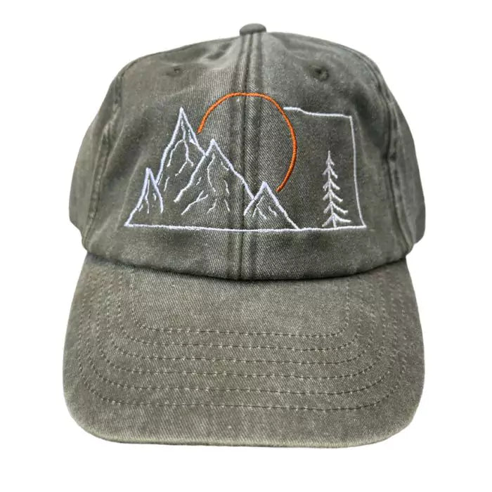 vintage baseball cap khaki embroidered with mountains