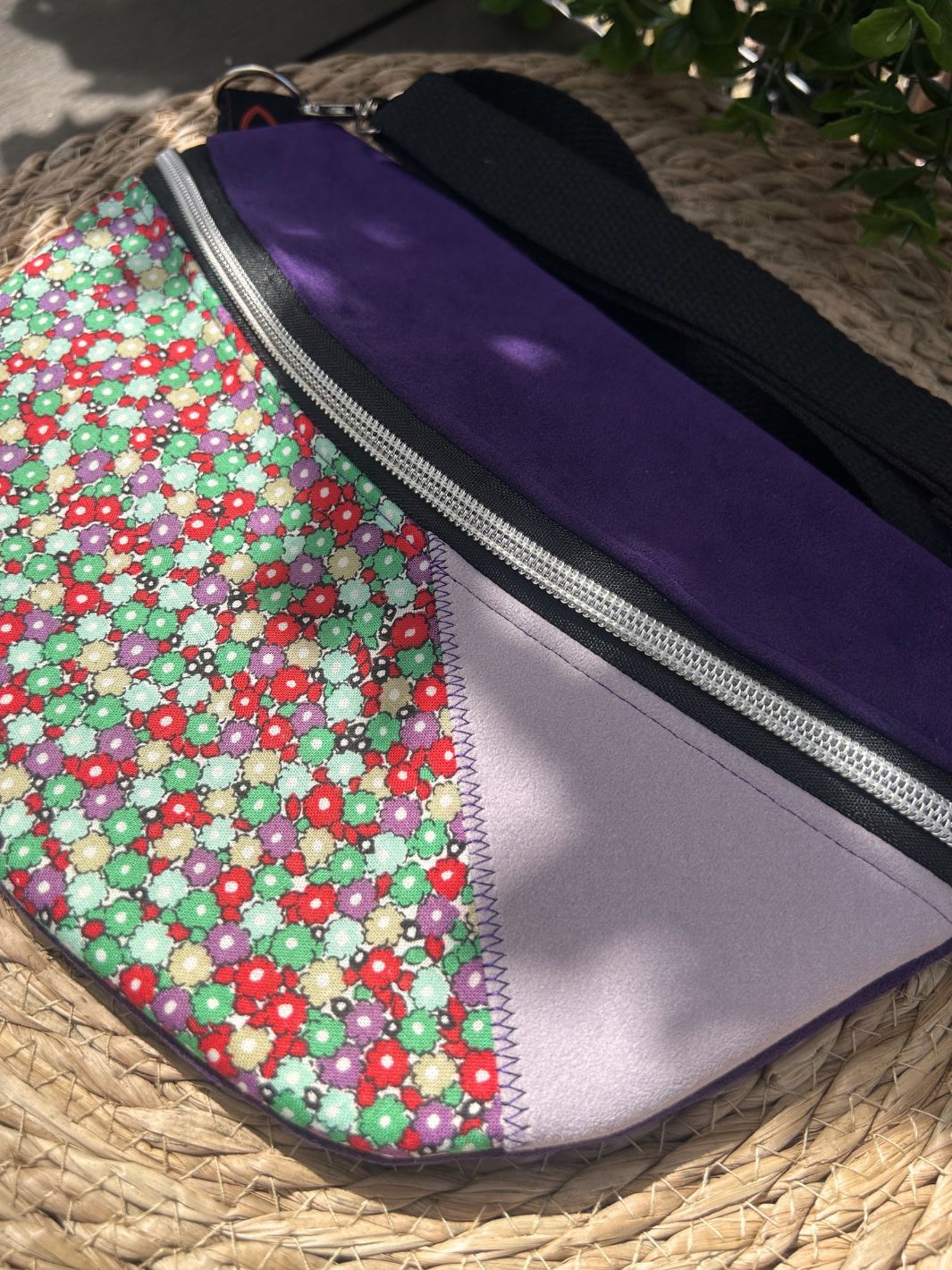 blooming violet handmade women's crossbody bag