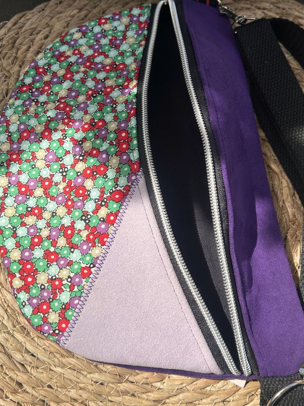 blooming violet handmade women's crossbody bag