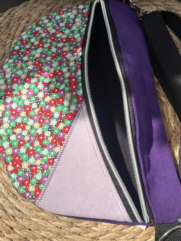 blooming violet handmade women's crossbody bag