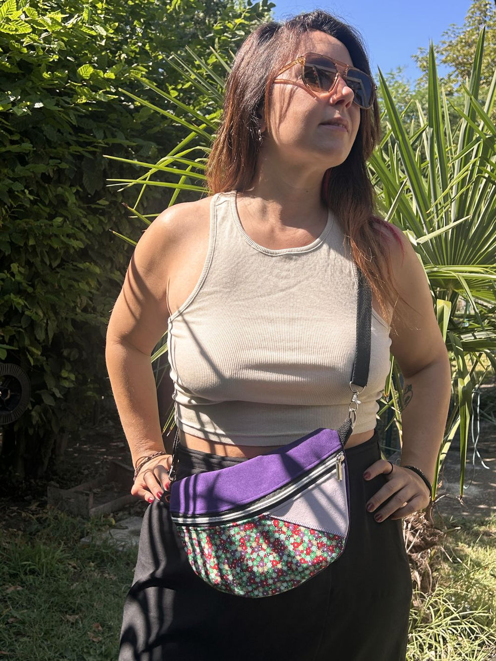 blooming violet handmade women's crossbody bag