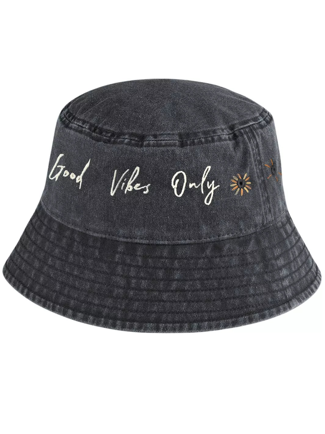 embroidered bucket hat good vibes only