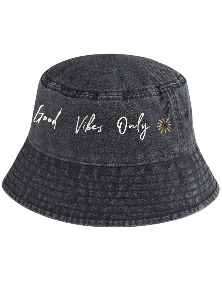 embroidered bucket hat good vibes only