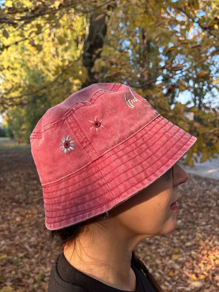 embroidered bucket hat good vibes only