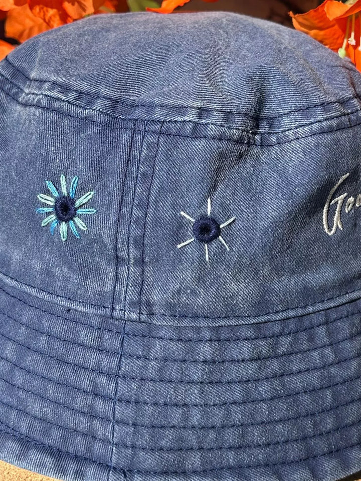 embroidered bucket hat good vibes only