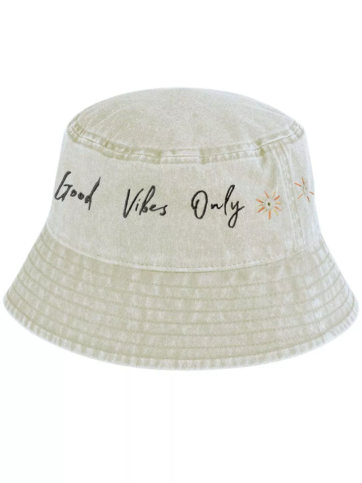embroidered bucket hat good vibes only