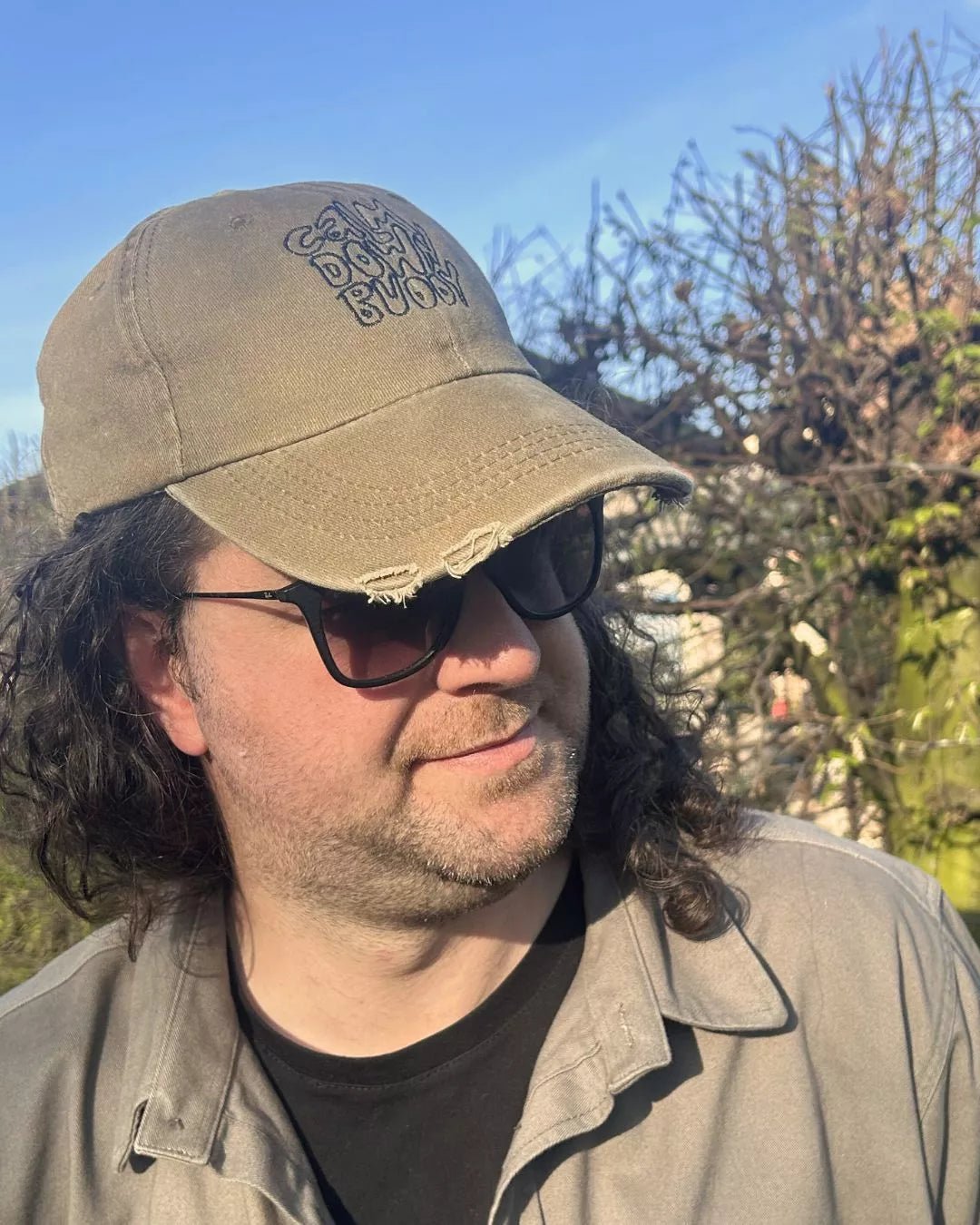 calm down buddy embroidered distressed washed out baseball cap