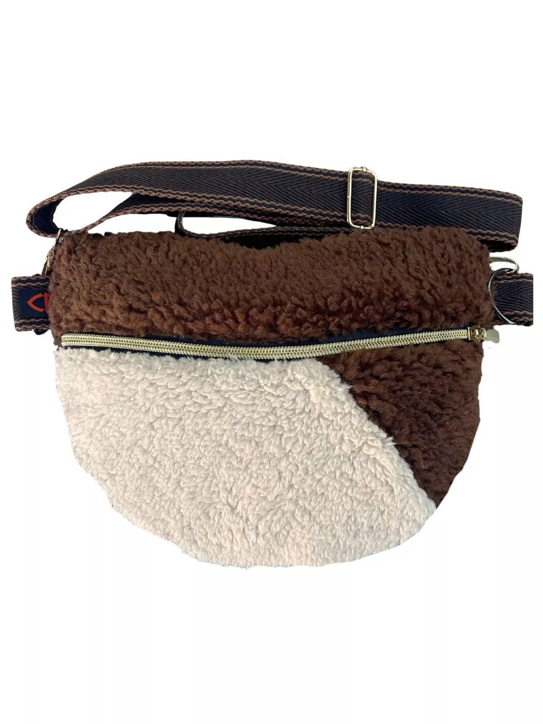 handmade chocolate brown and cream teddy belt bag