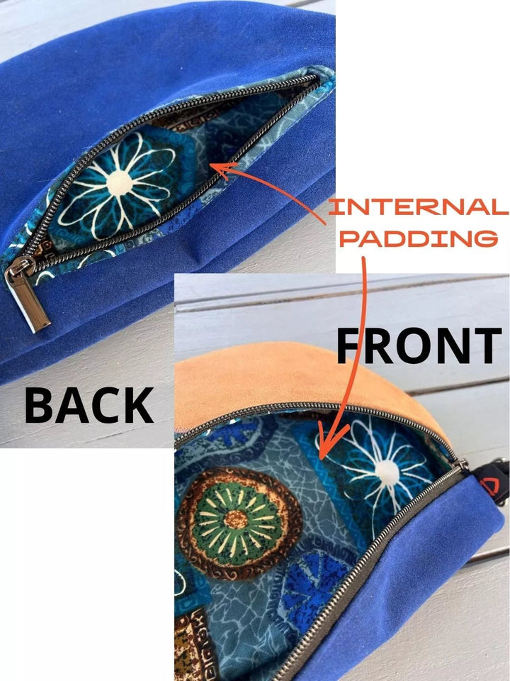 Custom handmade crossbody bag crafted in Italy using Alcantara.