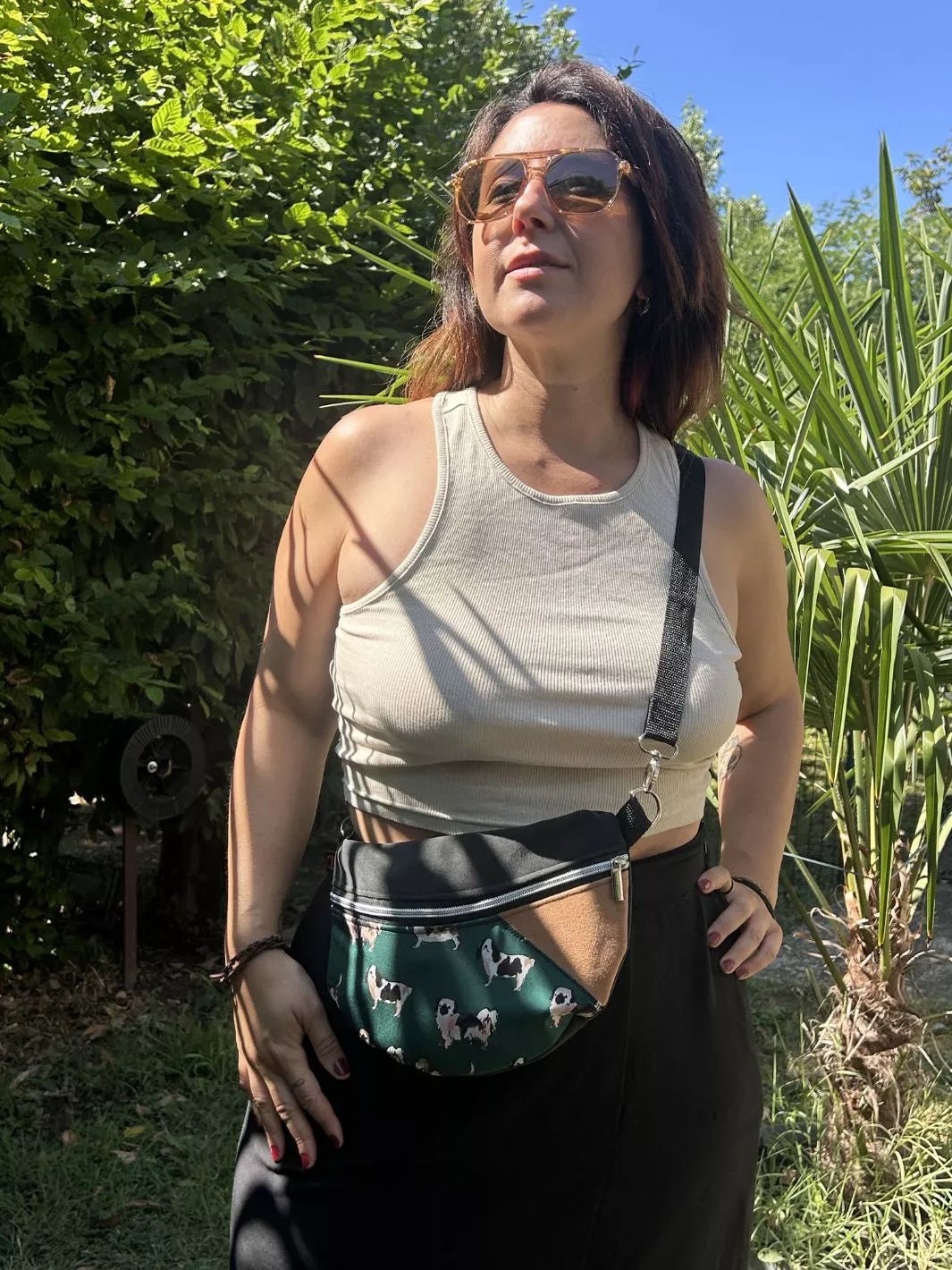 Custom handmade crossbody bag crafted in Italy using Alcantara.