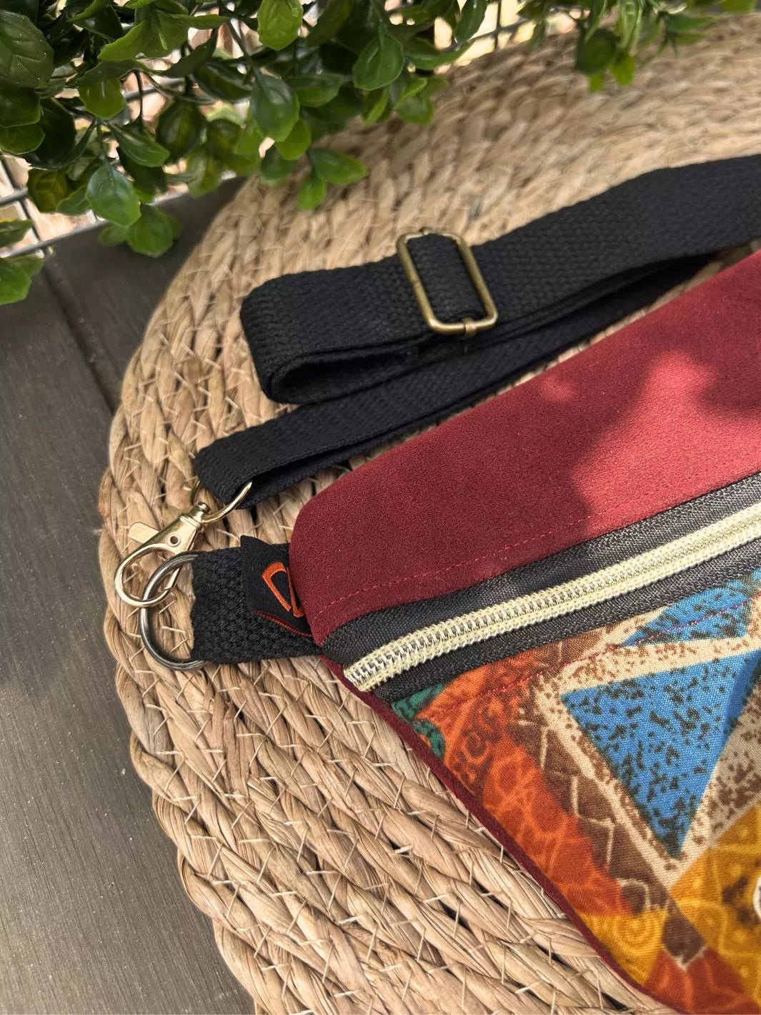 Custom handmade crossbody bag crafted in Italy using Alcantara.