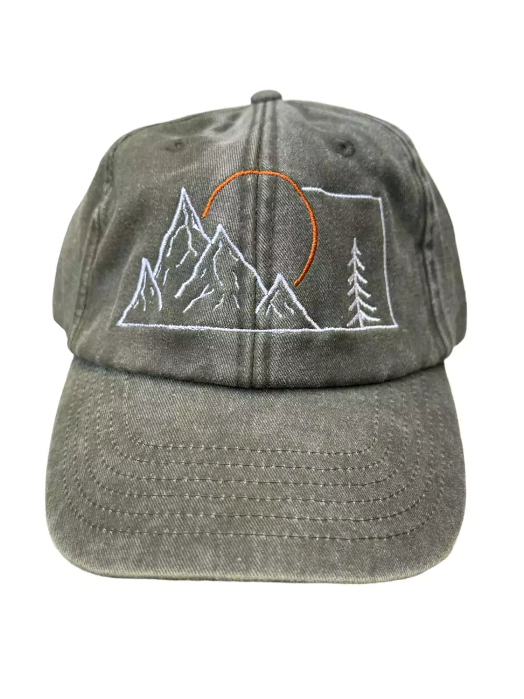 embroidered khaki baseball cap mountains