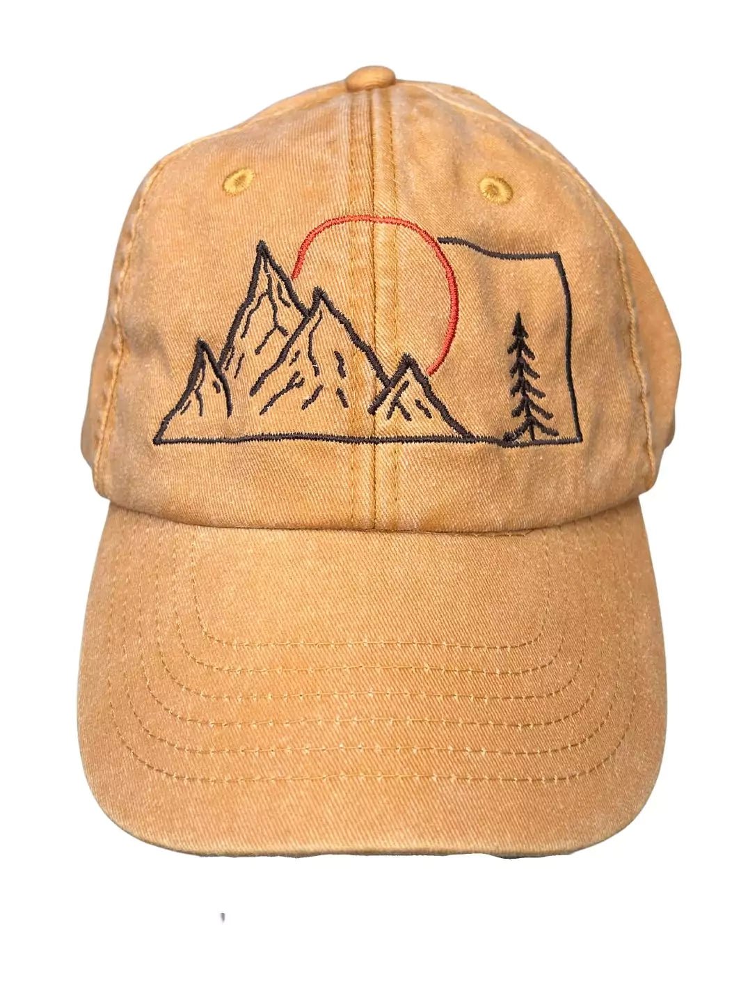 embroidered ochre baseball cap mountains