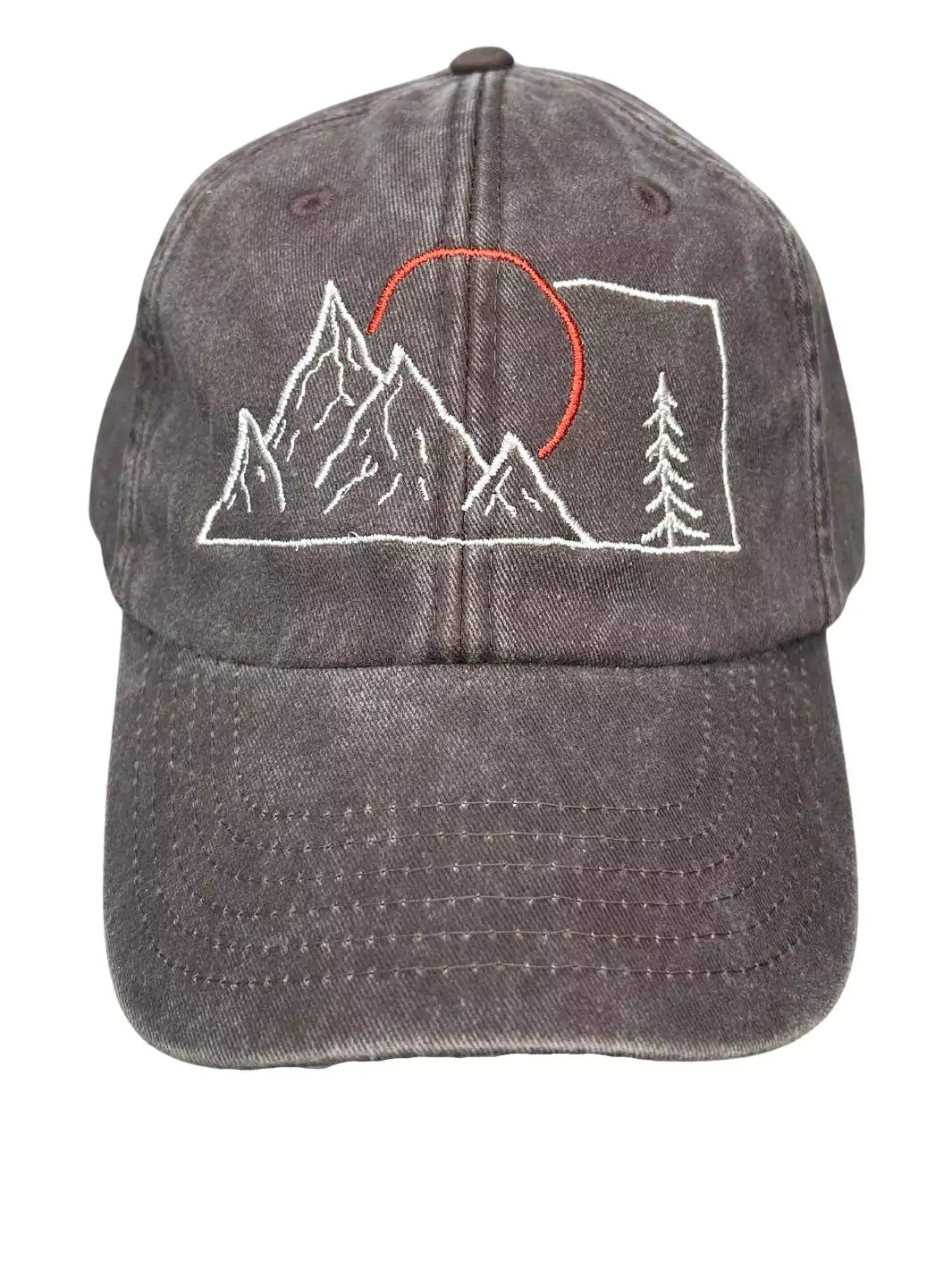 embroidered brown baseball cap mountains