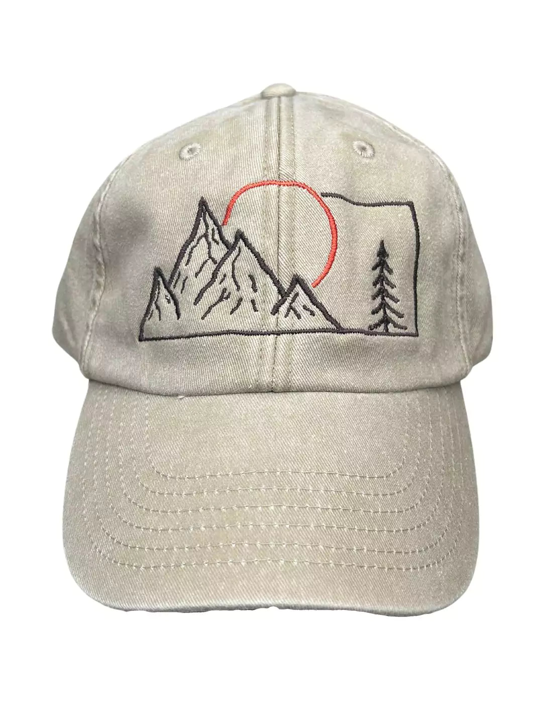 embroidered beige baseball cap mountains