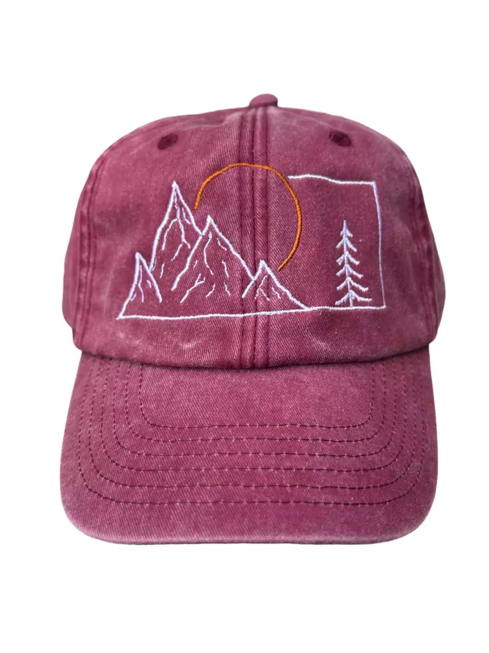 embroidered red sand baseball cap mountains