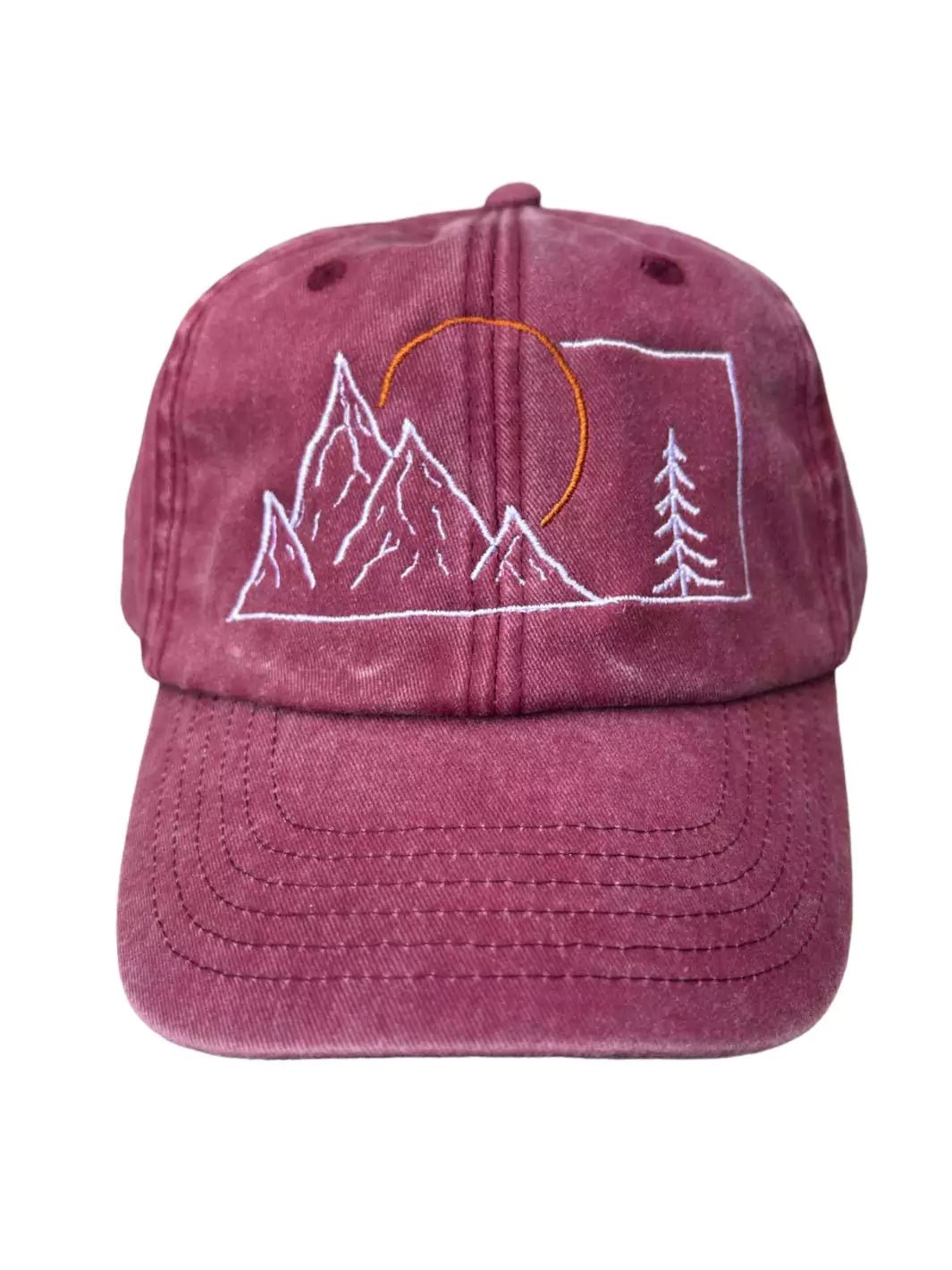 embroidered red sand baseball cap mountains