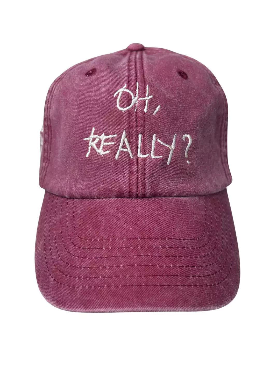 embroidered baseball cap washed red sand oh really