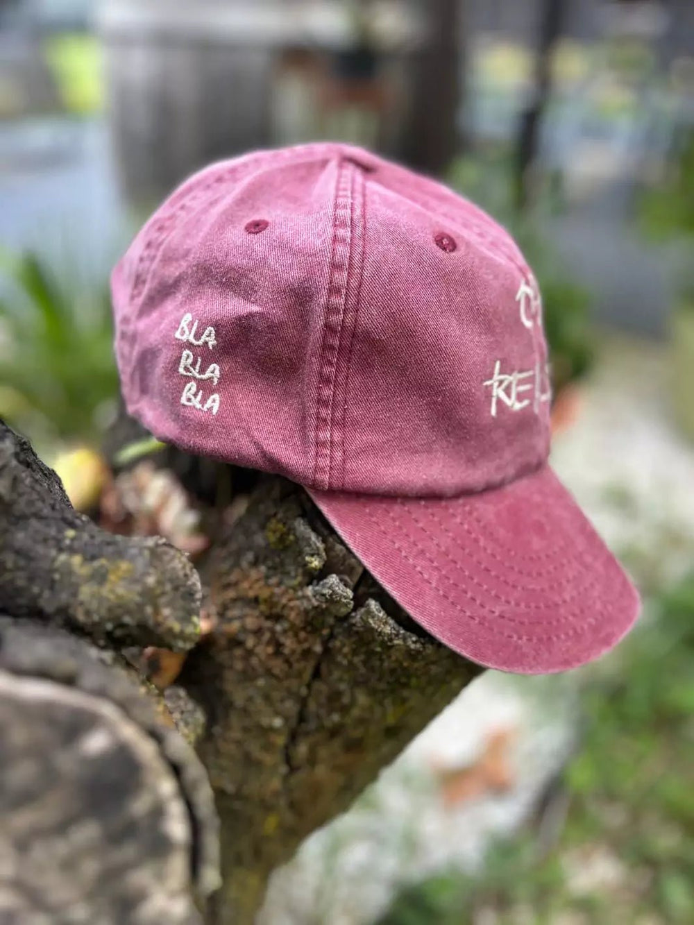 embroidered baseball cap washed red sand oh really