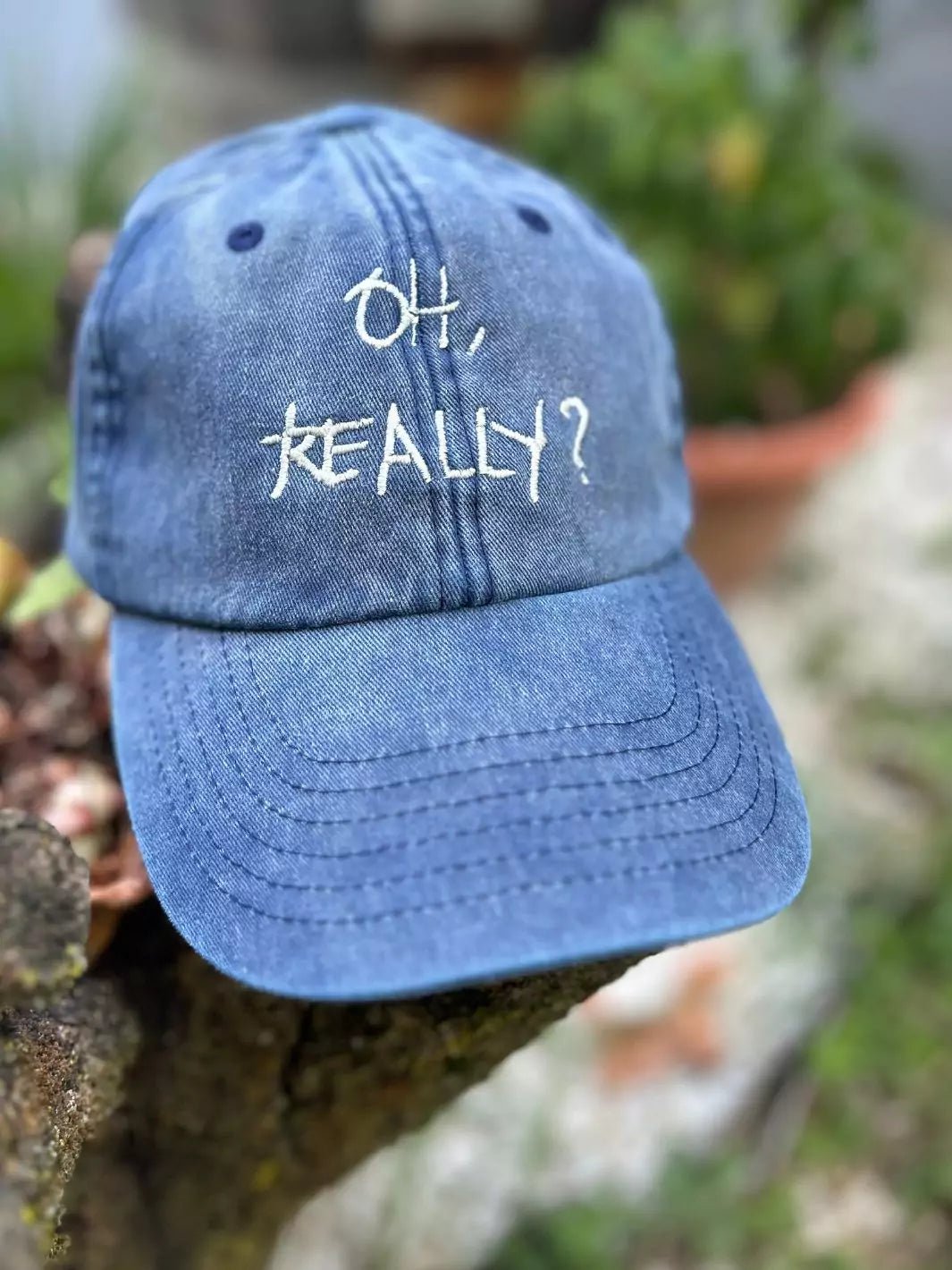 embroidered baseball cap washed denim oh really