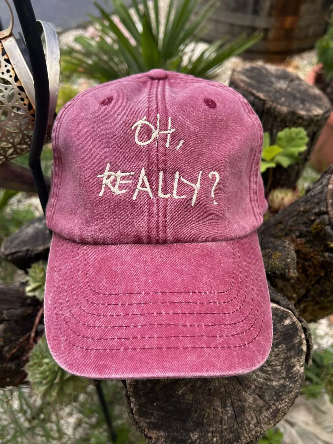 embroidered baseball cap washed red sand oh really