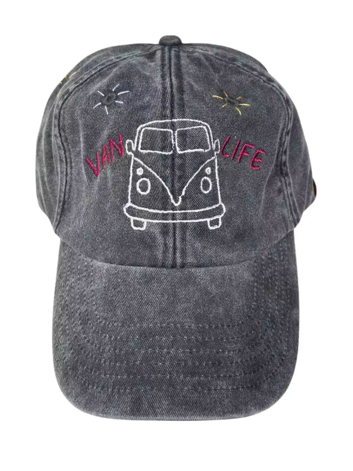 embroidered black baseball cap van life