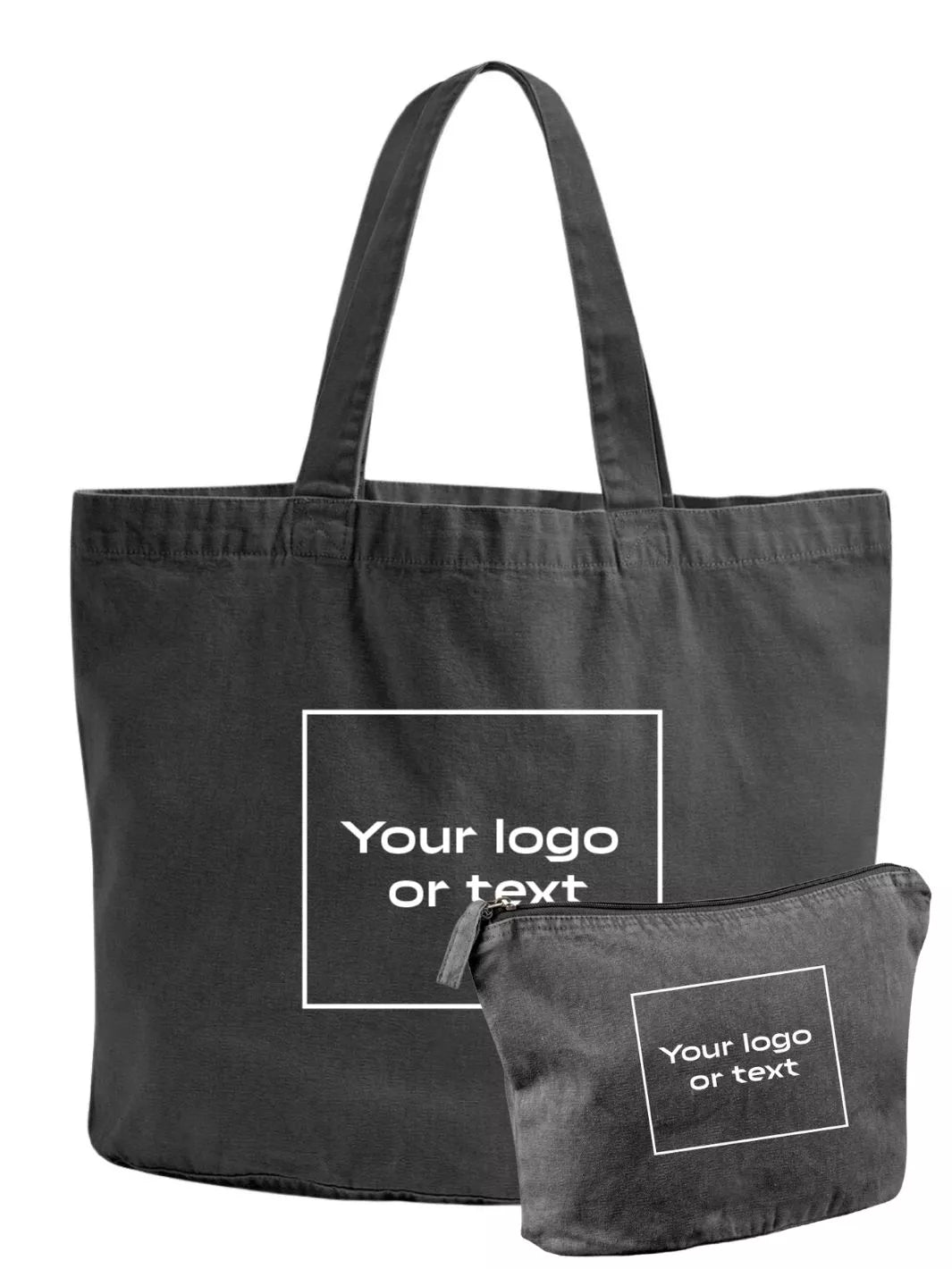 embroidered custom washed out tote bag and travel pouch