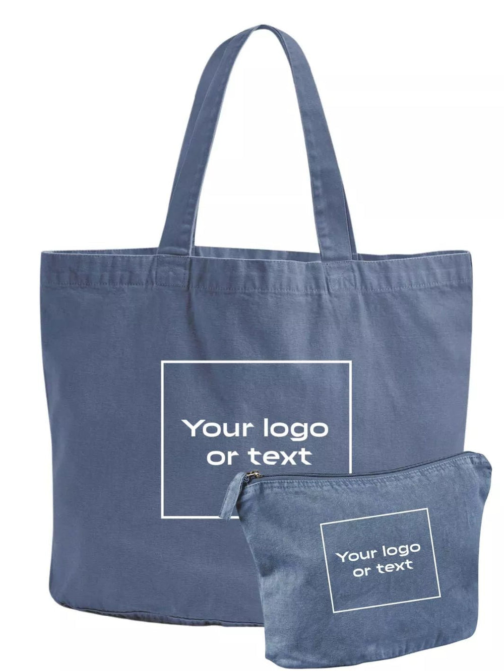 embroidered custom washed out tote bag and travel pouch