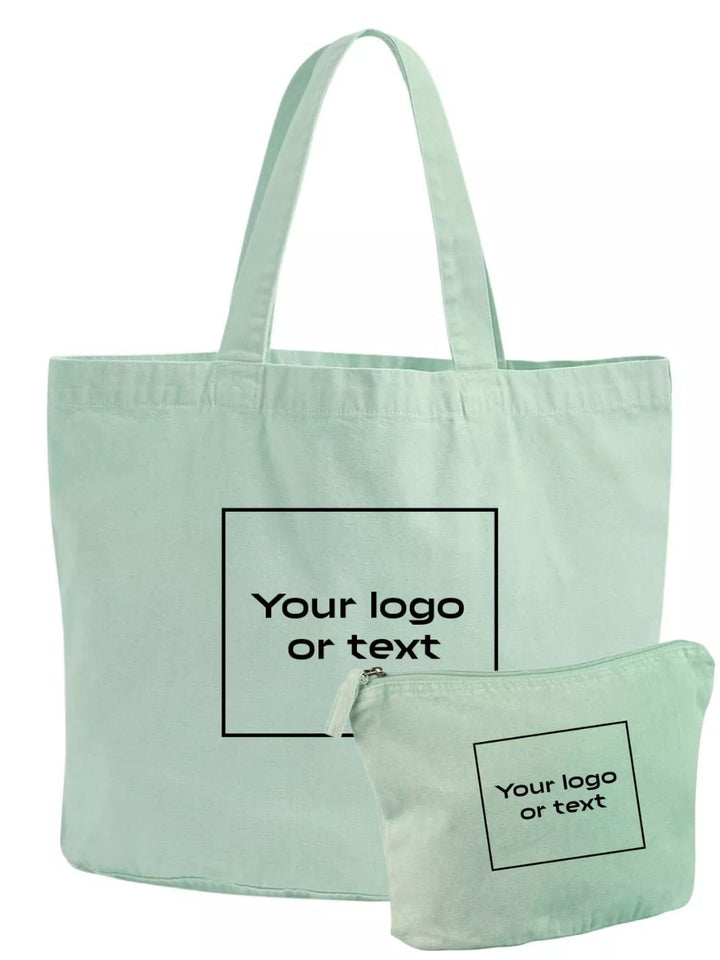 embroidered custom washed out tote bag and travel pouch