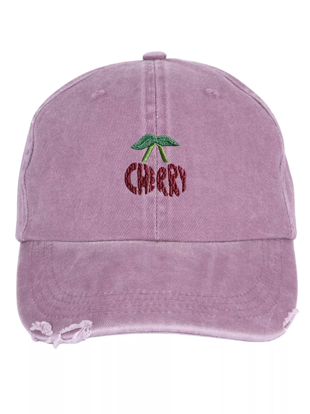 Embroidered Distressed Baseball Cap Cherry