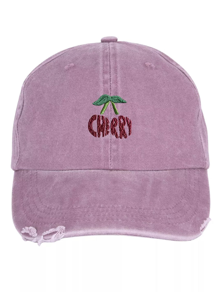 Embroidered Distressed Baseball Cap Cherry