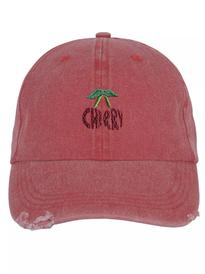 Embroidered Distressed Baseball Cap Cherry
