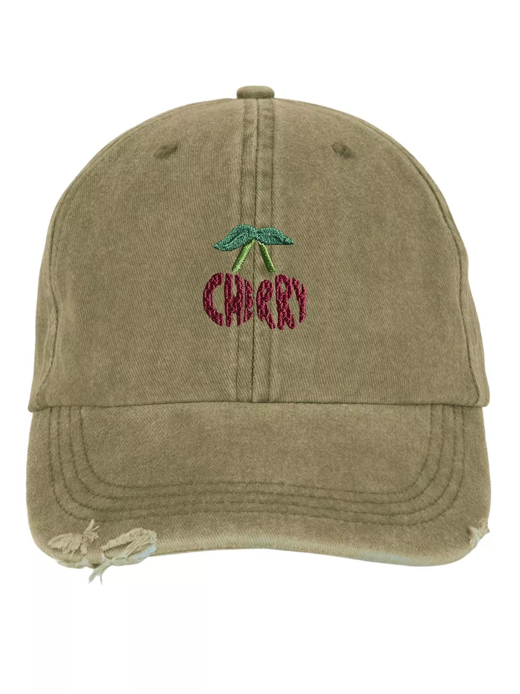 Embroidered Distressed Baseball Cap Cherry