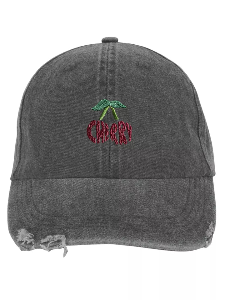 Embroidered Distressed Baseball Cap Cherry