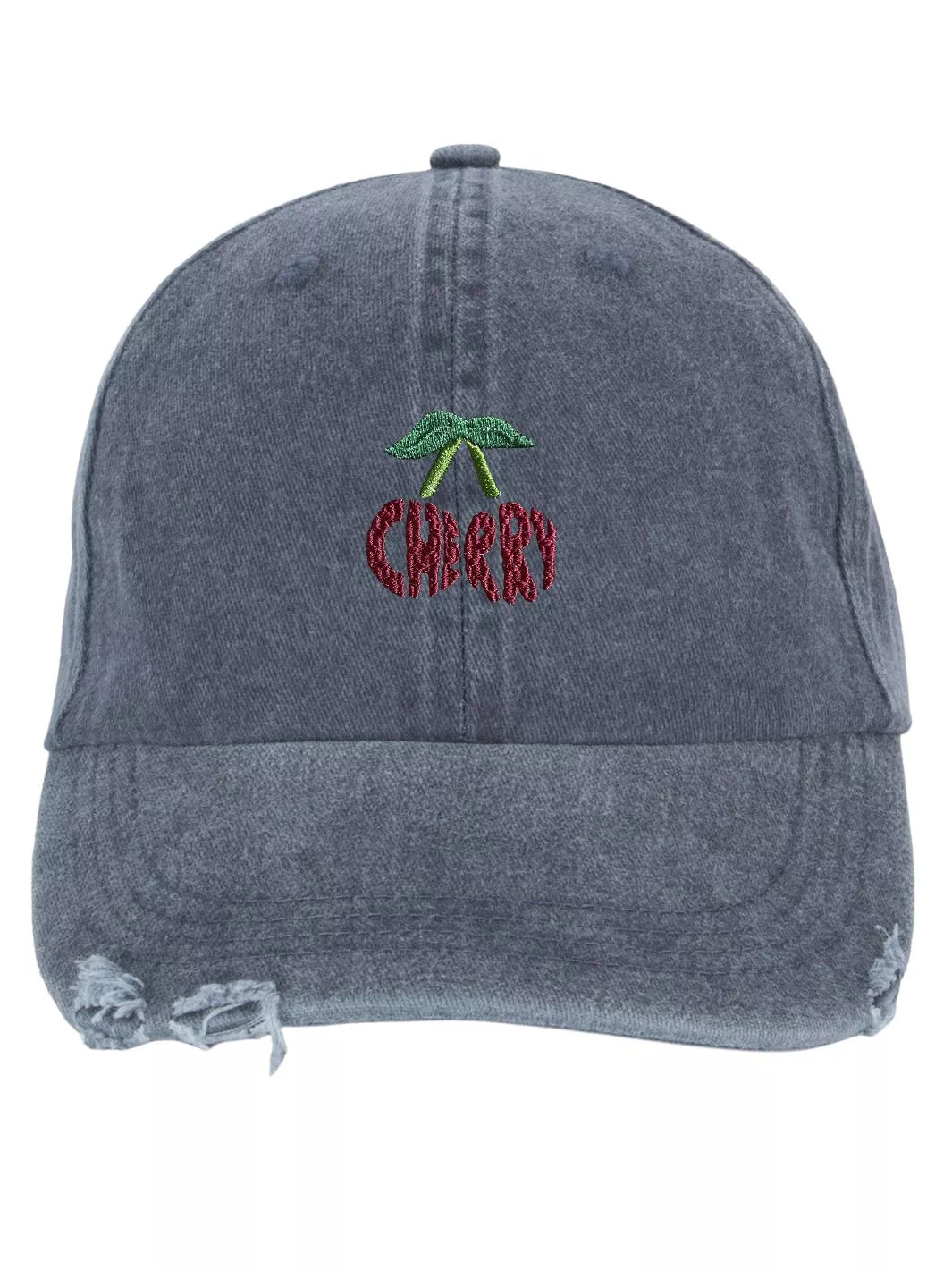 Embroidered Distressed Baseball Cap Cherry