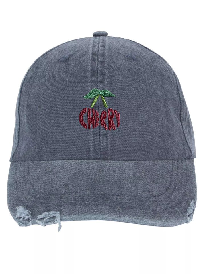 Embroidered Distressed Baseball Cap Cherry