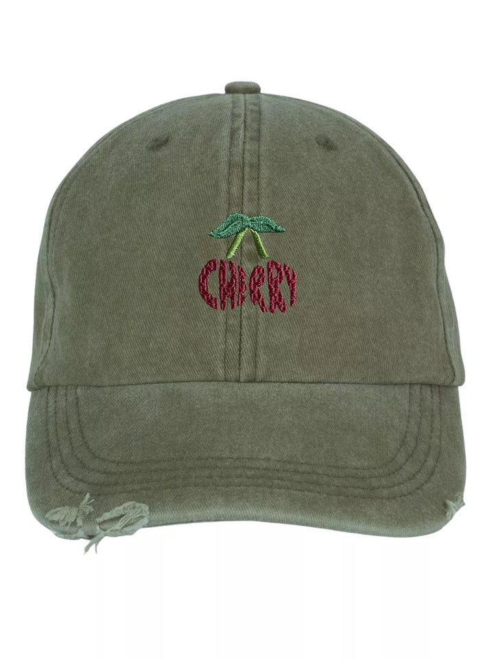 Embroidered Distressed Baseball Cap Cherry