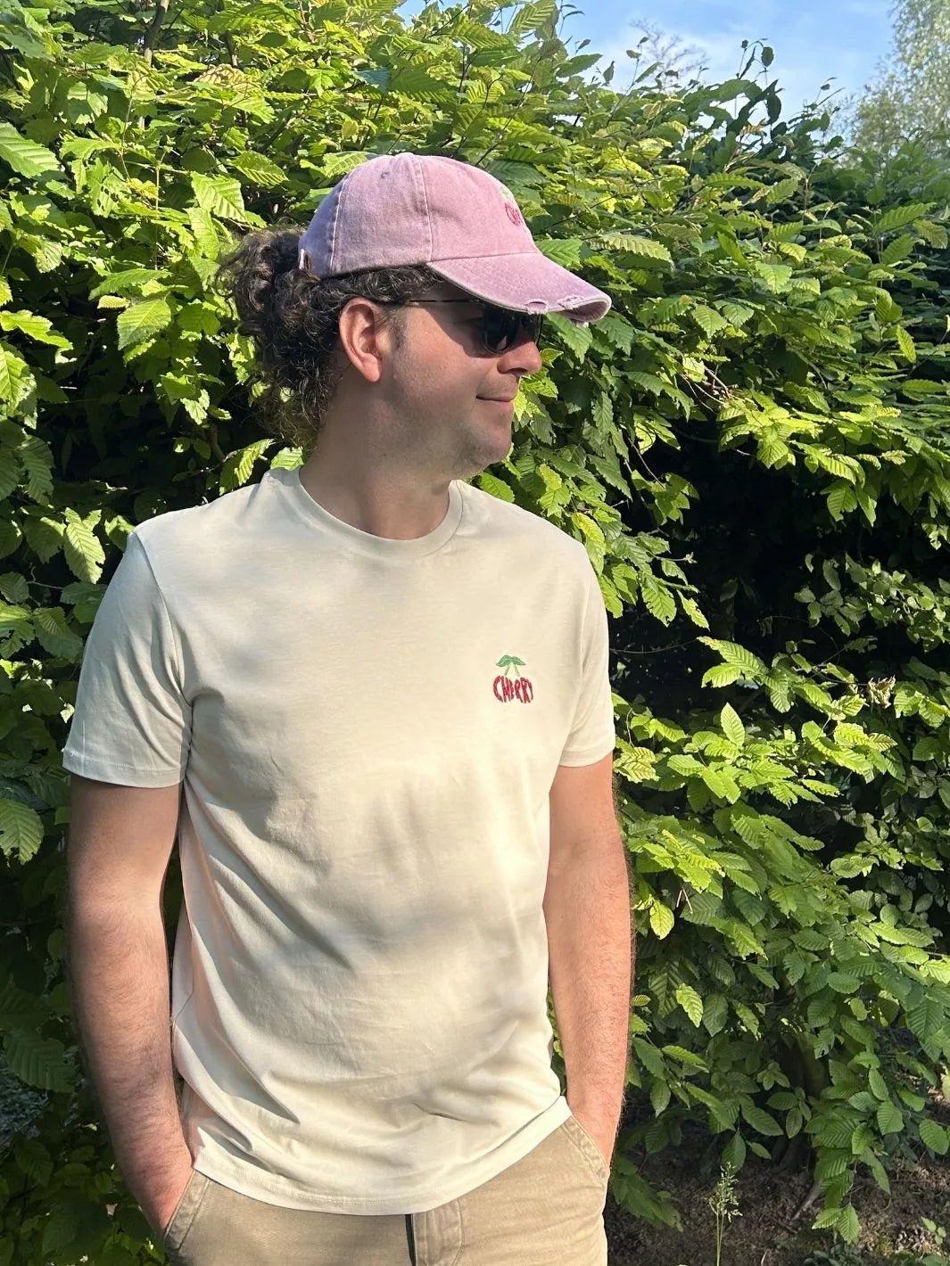 Embroidered Distressed Baseball Cap Cherry